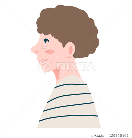 パーマヘア―のボーダーシャツの男性の横顔アイコン 129250161