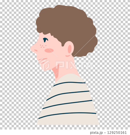 パーマヘア―のボーダーシャツの男性の横顔アイコン 129250161