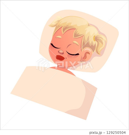 Flat design of baby with tape on mouth for sleep 129250504