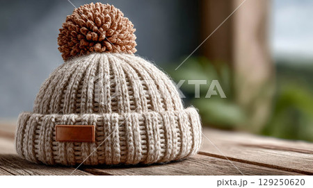 knitted wool winter hat close-up knitted wool winter hat close-up 129250620