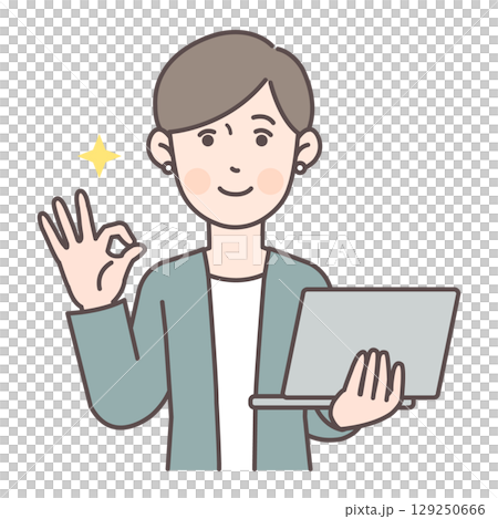 商務人士 2 拿著電腦打出 OK 手勢 129250666