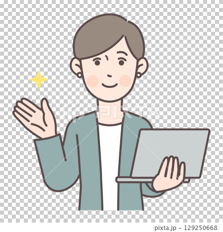 商務人士 2 拿著電腦進行指導 129250668
