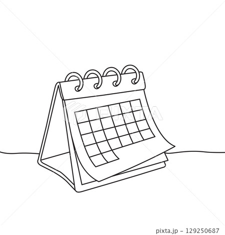 Desk calendar continuous one line drawing. 129250687