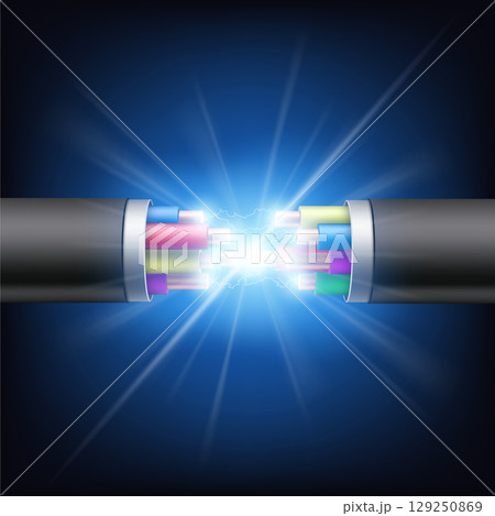 Electrical wires cable with glowing discharge 129250869