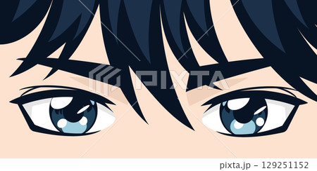 Anime boy eyes. Manga character eyes close up. Cartoon manga anime eyes. Vector illustration 129251152