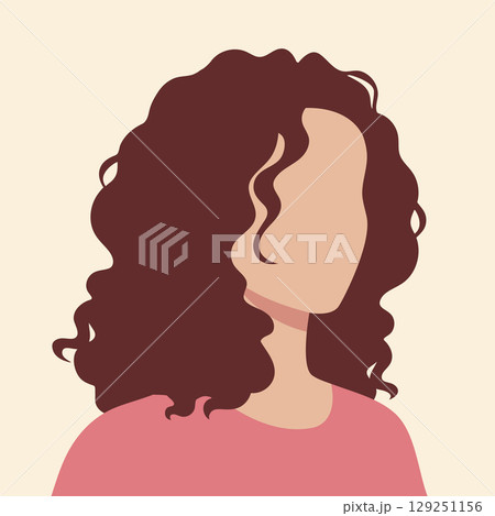 Abstract faceless half turned portrait of a female with long curly hair. Woman abstract avatar. Vector illustration Abstract faceless half turned portrait of a female with long curly hair. Woman abstract avatar. Vector illustration 129251156