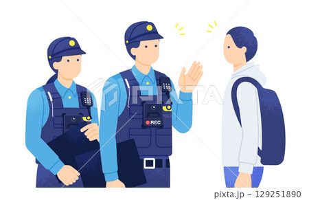 ボディカメラを装着した警察官が職務質問する様子のベクターイラスト素材 ボディカメラを装着した警察官が職務質問する様子のベクターイラスト素材 129251890