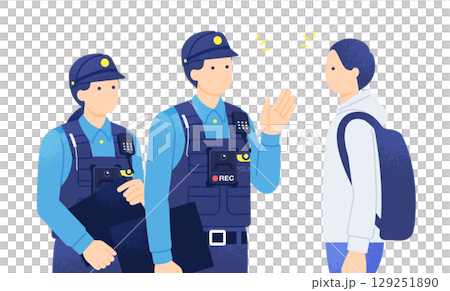 ボディカメラを装着した警察官が職務質問する様子のベクターイラスト素材 ボディカメラを装着した警察官が職務質問する様子のベクターイラスト素材 129251890