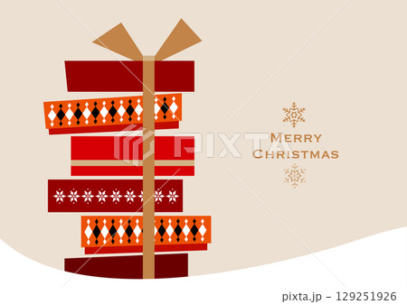 クリスマス・ホリデーのイラスト素材。積み上げられたギフトボックスのイラスト。グラフィック、背景素材。 129251926