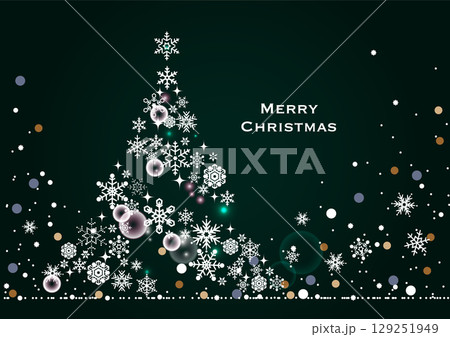 クリスマス・ホリデーのイラスト素材。雪の結晶がクリスマスツリーの形になっている背景素材。クリスマス・ 129251949