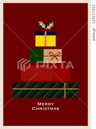 クリスマスのイラスト素材。クリスマスツリーの様に積み上げられたギフトボックス。背景素材。 クリスマスのイラスト素材。クリスマスツリーの様に積み上げられたギフトボックス。背景素材。 129251952