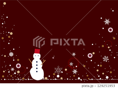 クリスマス・ホリデーのイラスト素材。雪だるまと雪の結晶のクリスマス・バナー素材。フレーム素材 129251953
