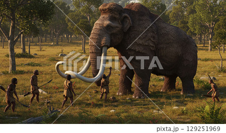 原始時代のマンモス狩りの風景 原始時代のマンモス狩りの風景 129251969