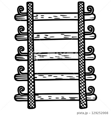 Vintage wooden railway track illustration hand drawn rails, rustic wood planks, transportation construction element, AI Generative 129252008