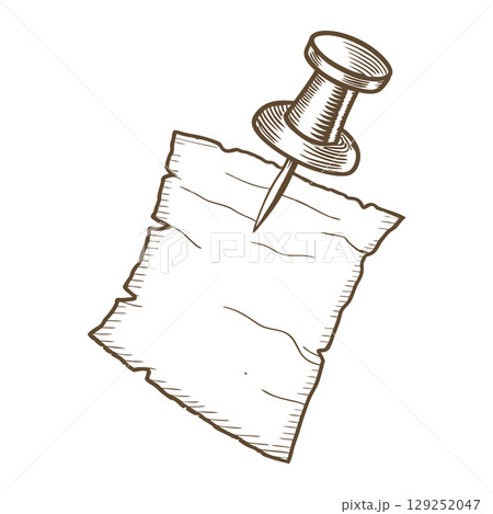 Push pin holding blank ripped paper note hand drawn reminder, sketch tack isolated on white, AI Generative Push pin holding blank ripped paper note hand drawn reminder, sketch tack isolated on white, AI Generative 129252047