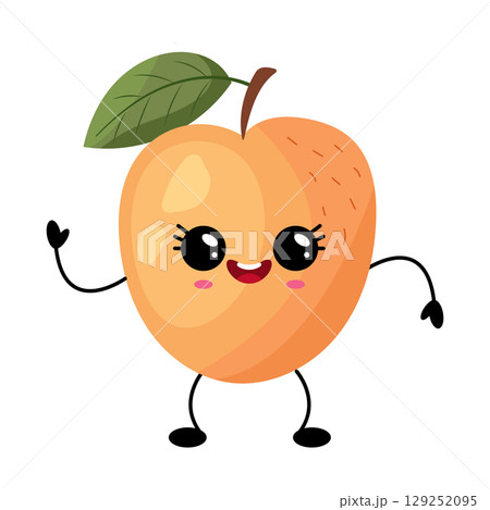 Kawaii peach character with big eyes and smiling expression 129252095