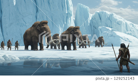 氷河期のマンモス狩りの風景 129252143
