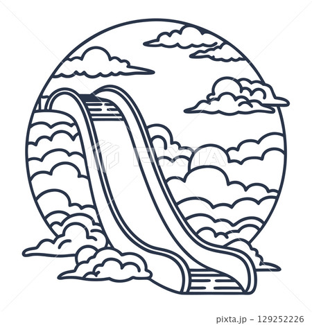 Surreal sky slide surrounded by fluffy clouds dreamlike whimsical playground concept, fantasy illustration artwork, AI Generative 129252226