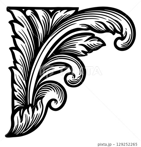 Ornate floral corner design vintage decorative element, elegant foliage motif, classic botanical flourish, AI Generative 129252265