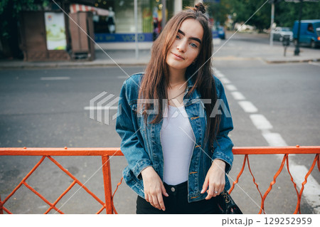 Woman in a blue jacket 129252959