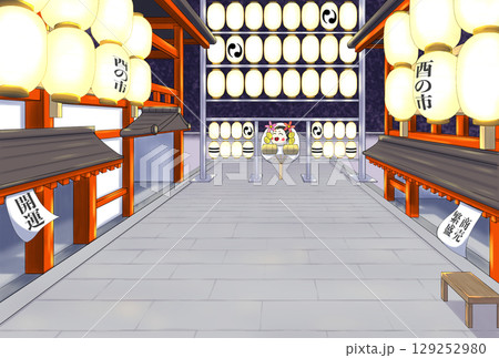 神社の境内にあるたくさんの提灯 神社の境内にあるたくさんの提灯 129252980