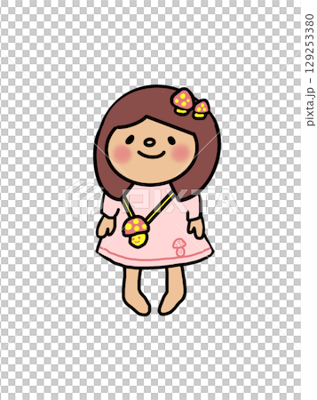A cheerful girl wearing a mushroom shoulder bag and hairpin, who loves the taste of autumn. A cheerful girl wearing a mushroom shoulder bag and hairpin, who loves the taste of autumn. 129253380