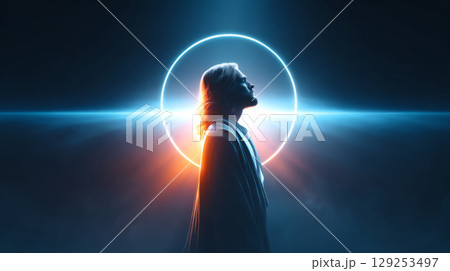 abstract of Christ silhouette with a halo abstract of Christ silhouette with a halo 129253497