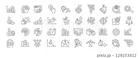 Financial Metrics Icon set with Revenue, Conversion and Growth Indicators. Vector. Editable Stroke Financial Metrics Icon set with Revenue, Conversion and Growth Indicators. Vector. Editable Stroke 129253812