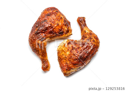 Roasted chicken quarter isolated on white background Roasted chicken quarter isolated on white background 129253816