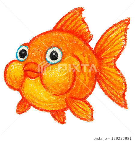 Crayon Drawing of a Round Cheeky Goldfish 129253981