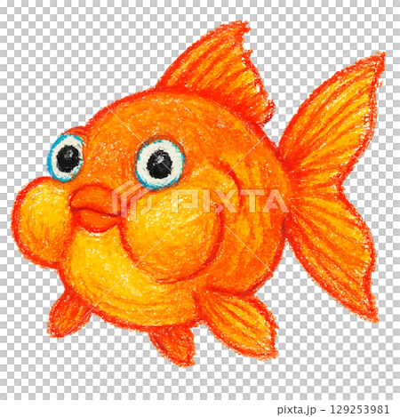 Crayon Drawing of a Round Cheeky Goldfish 129253981