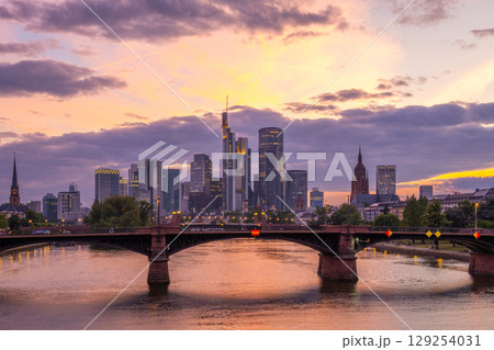 Frankfurt am Main Downtown City Skyline at Sunset. Hesse, Germany 129254031