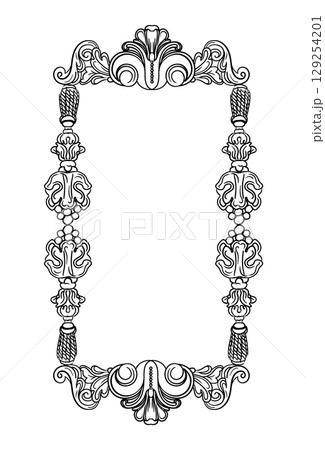 Vertical elongated frame engraved ornate vintage floral vector Vertical elongated frame engraved ornate vintage floral vector 129254201