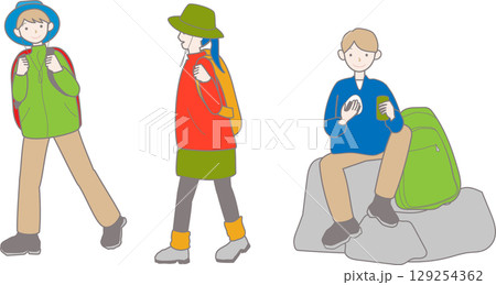 ハイキングやトレッキングをしている人々のイラスト ハイキングやトレッキングをしている人々のイラスト 129254362
