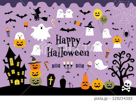 ハロウィン　イラスト素材セット 129254385