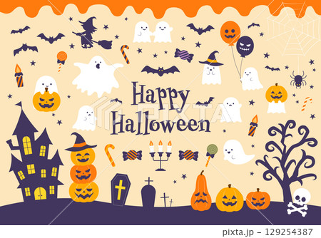 ハロウィン　イラスト素材セット 129254387