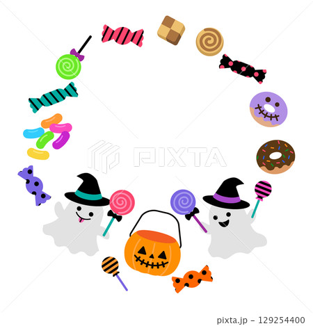 ハロウィンのお菓子とおばけの可愛いフレーム　トリックオアトリート 129254400