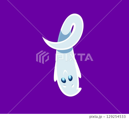 Halloween font 1 digit ghost cartoon cute character. Horror ghost personage latin alphabet numeral symbol or Halloween spirit funny character font vector one digit, English ABC figure or number Halloween font 1 digit ghost cartoon cute character. Horror ghost personage latin alphabet numeral symbol or Halloween spirit funny character font vector one digit, English ABC figure or number 129254533