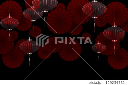 Chinese New Year.2026. Exquisite dark-colored greeting card with air lanterns Chinese New Year.2026. Exquisite dark-colored greeting card with air lanterns 129254581