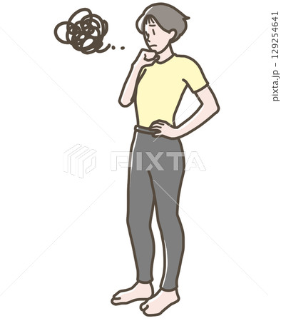 ヨガウェア姿で困っている女性のイラスト 129254641