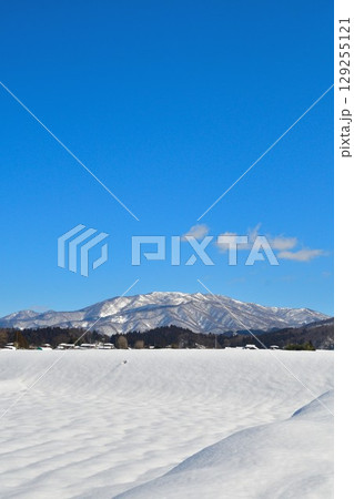雪の越後平野（新潟県） 129255121
