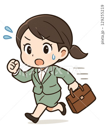 慌てた様子でバッグを持って急いで走っているスーツ姿のビジネスウーマン 129255219
