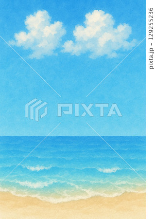 夏の雲シリーズ：海辺から見上げる夏の雲 129255236