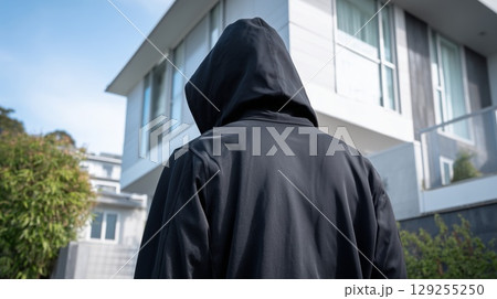 住宅を下見する怪しい人物 住宅を下見する怪しい人物 129255250