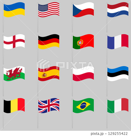Set of waving flags of the main countries 129255422