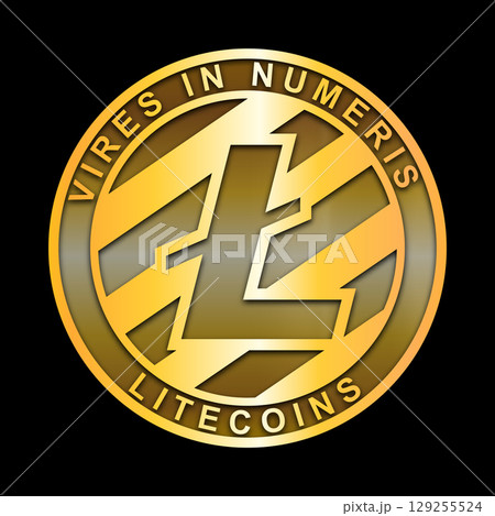Golden realistic coin Litecoin. Cryptocurrency gold coin bitcoin symbol isolated. 129255524
