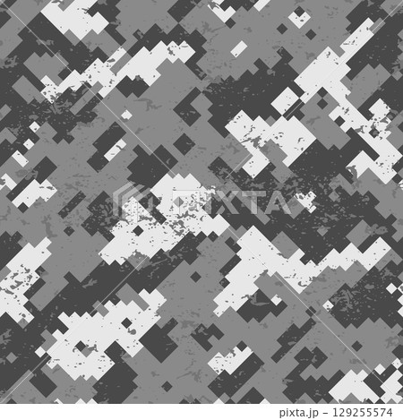Camouflage texture pattern on pixel grayscale grunge 129255574