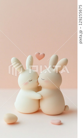 Cute bunny couple with hearts, perfect for St Valentines Day and Easter background Cute bunny couple with hearts, perfect for St Valentines Day and Easter background 129255675
