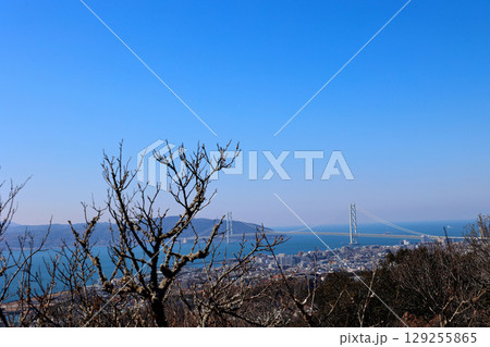 六甲全山縦走路 西部梅林 より 明石海峡大橋を望む 六甲全山縦走路 西部梅林 より 明石海峡大橋を望む 129255865