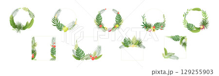Summer Tropical Leaf and Foliage Frame Vector Set 129255903
